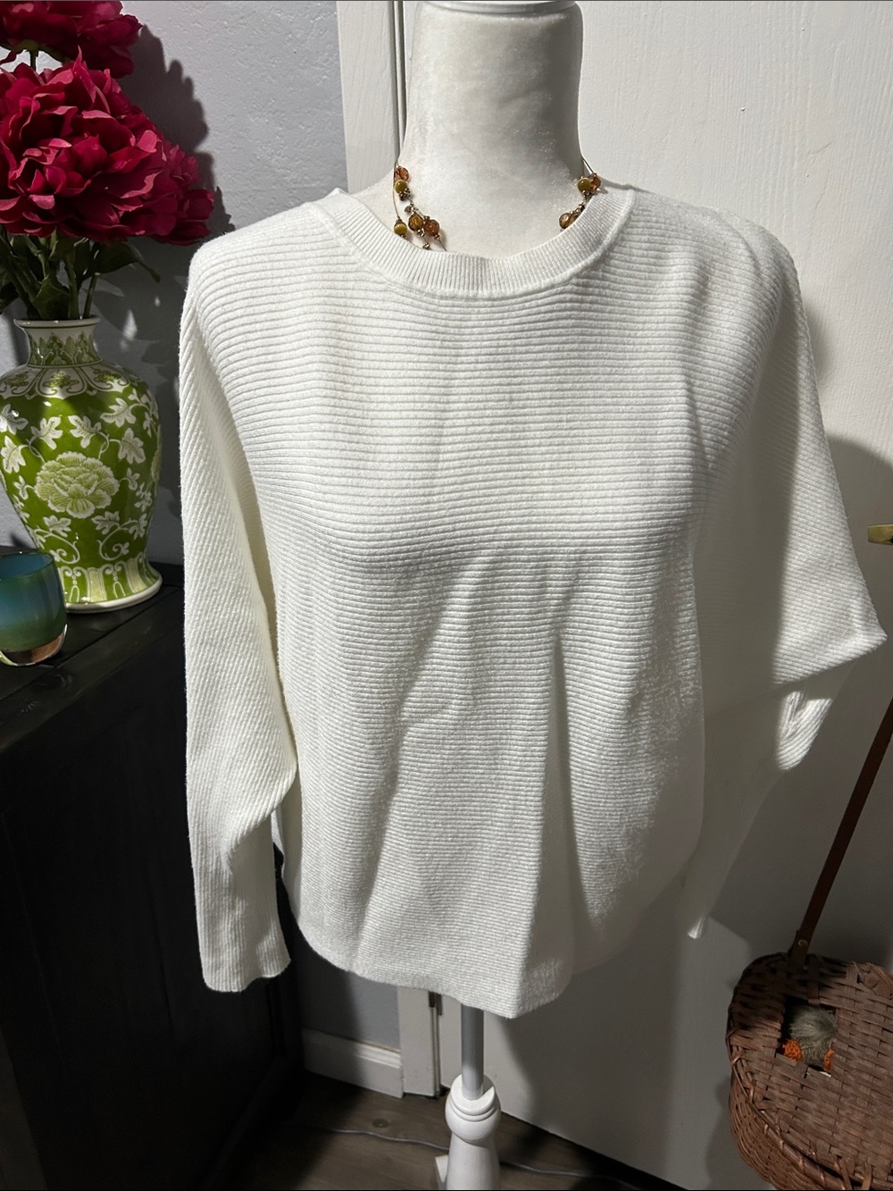 Philosophy Ivory Ribbed Knit Sweater with Side Zip